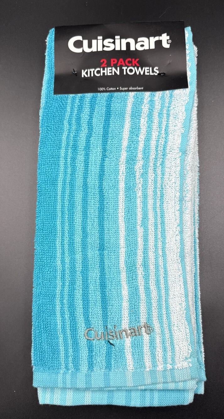 Cuisinart Set of 2 Super Absorbent Kitchen Tea Towels Blue/white New